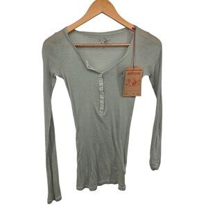 True Religion XS Crystal Kristin Long Sleeve Ribbed Top Surplus Green NWT